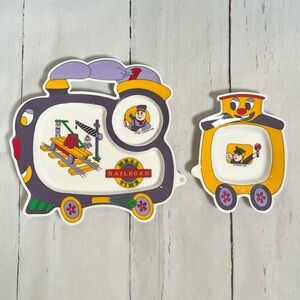 Vintage 1994 Oneida Railroad Meal Time 2 Pc Set Melamine Childs Plate and Bowl